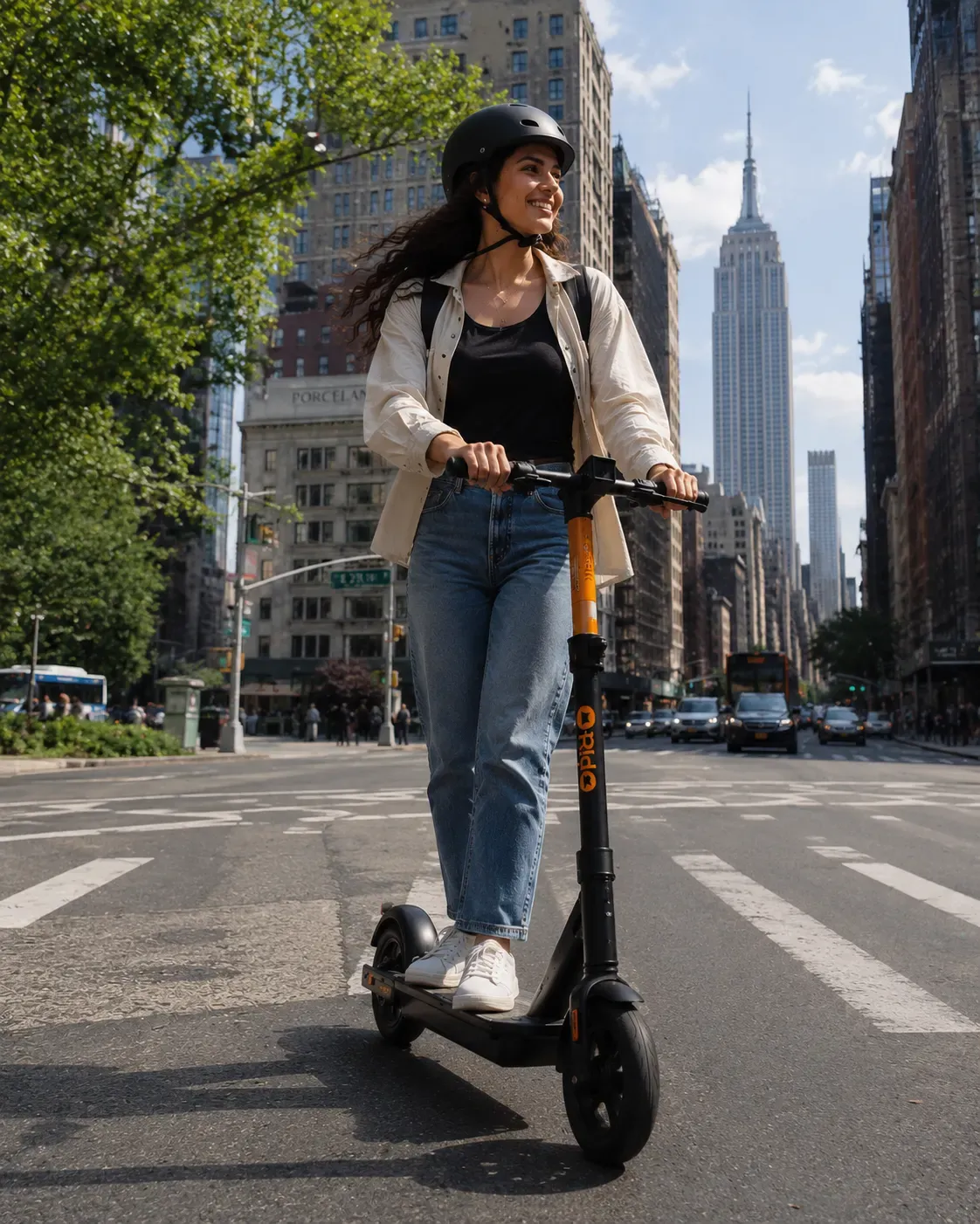Rider on a Ride e-scooter on Fifth Avenue
